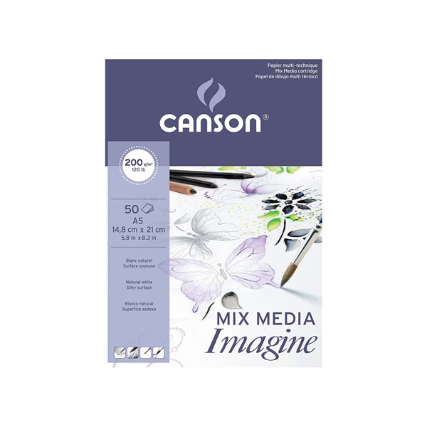 Bloc Dibujo Multitecnicas Canson Imagine Din A5 Encolado Liso 14,8X21 Cm 50 Hojas 200 Gr