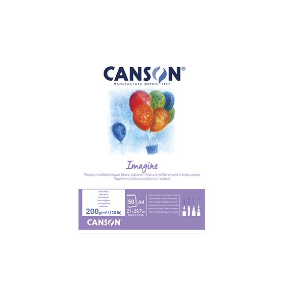 Bloc Dibujo Multitecnicas Canson Imagine Din A4 Encolado Liso 21X29,7 Cm 50 Hojas 200 Gr