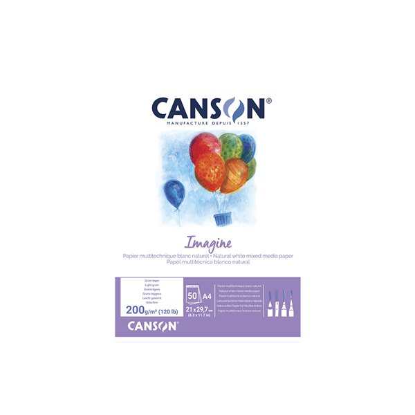 Bloc Dibujo Multitecnicas Canson Imagine Din A4 Encolado Liso 21X29,7 Cm 50 Hojas 200 Gr