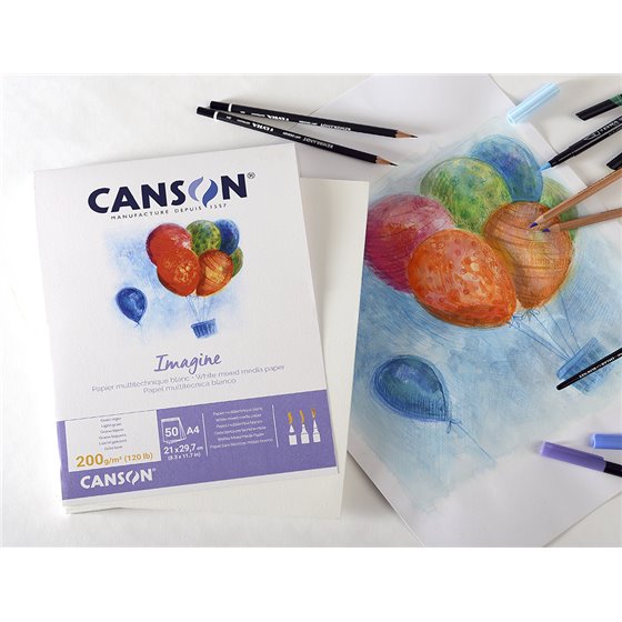 Bloc Dibujo Multitecnicas Canson Imagine Din A4 Encolado Liso 21X29,7 Cm 50 Hojas 200 Gr