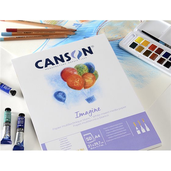 Bloc Dibujo Multitecnicas Canson Imagine Din A4 Encolado Liso 21X29,7 Cm 50 Hojas 200 Gr