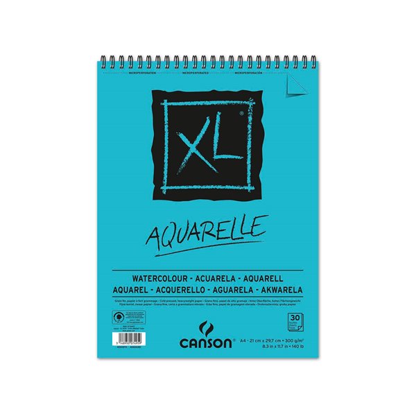 Bloc Dibujo Acuarela Canson Xl Aquarelle Grano Fino Din A4 Microperforado Espiral 21X29,7 Cm 30 Hojas 300 Gr