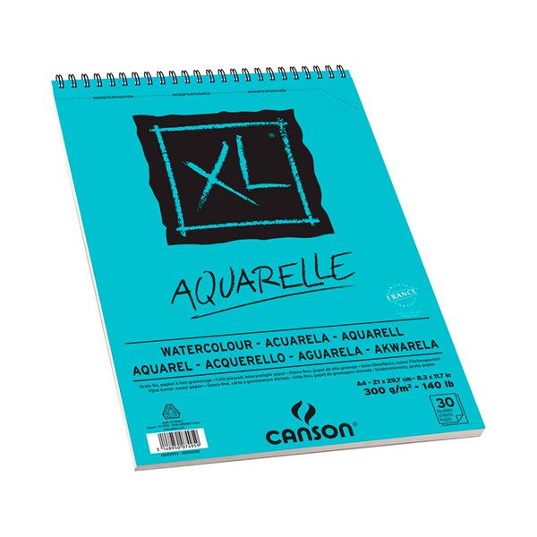 Bloc Dibujo Acuarela Canson Xl Aquarelle Grano Fino Din A4 Microperforado Espiral 21X29,7 Cm 30 Hojas 300 Gr