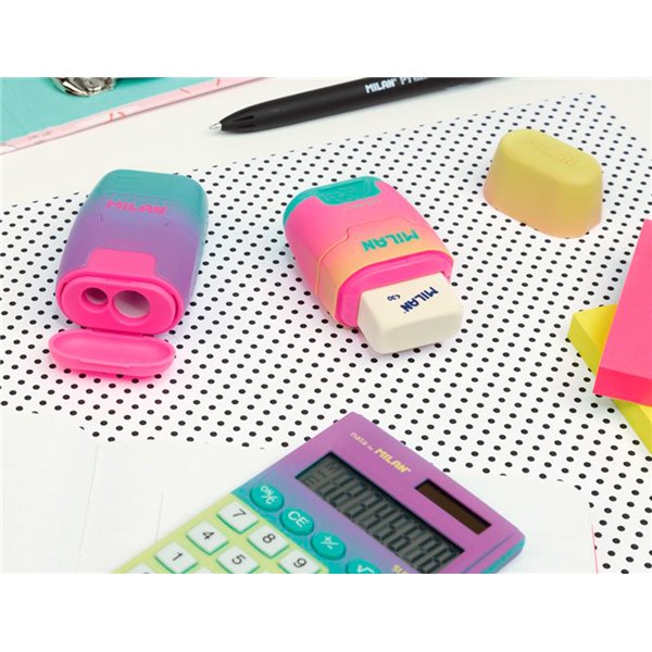 Sacapuntas Milan Compact Sunset Plastico 2 Usos Con Goma De Borrar Colores Surtidos