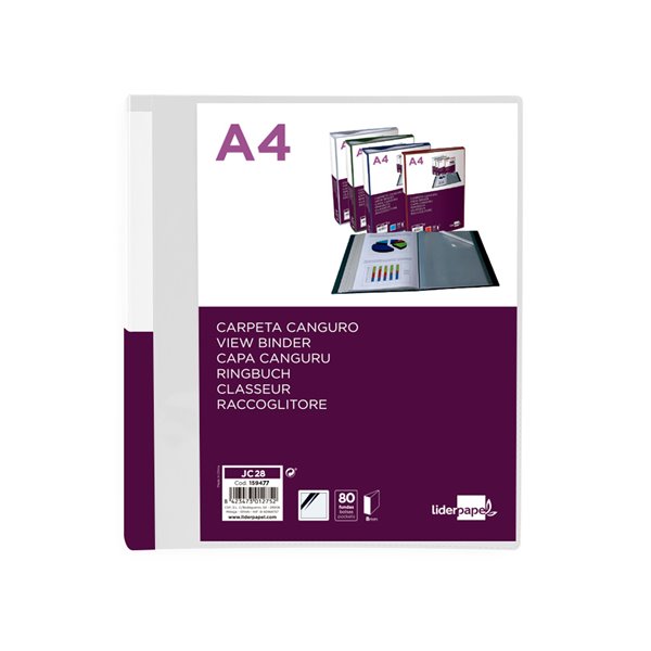 Carpeta Liderpapel 80 Fundas Canguro Pp Din A4 Transparente Portada Y Lomo Personalizable