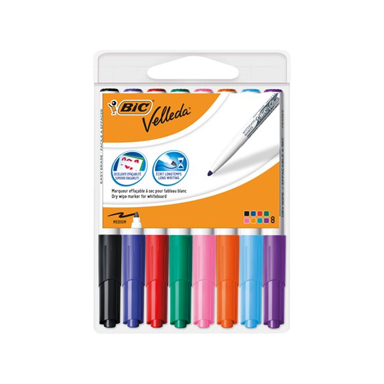 Rotulador Bic Velleda Para Pizarra Punta Redonda 2 Mm Bolsa De 8 Unidades Colores Surtidos