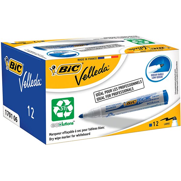 Rotulador Bic Velleda Para Pizarra Azul Punta Redonda 1,3 Mm