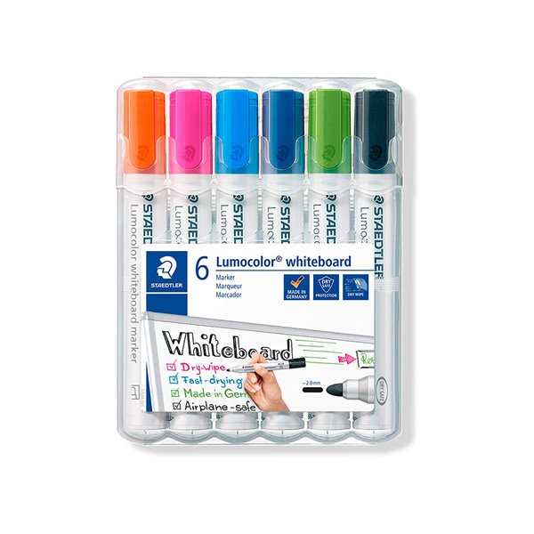Rotulador Staedtler Lumocolor 351 Para Pizarra Blanca Punta Redonda 2 Mm Recargable Estuche 6 Unidades Colores