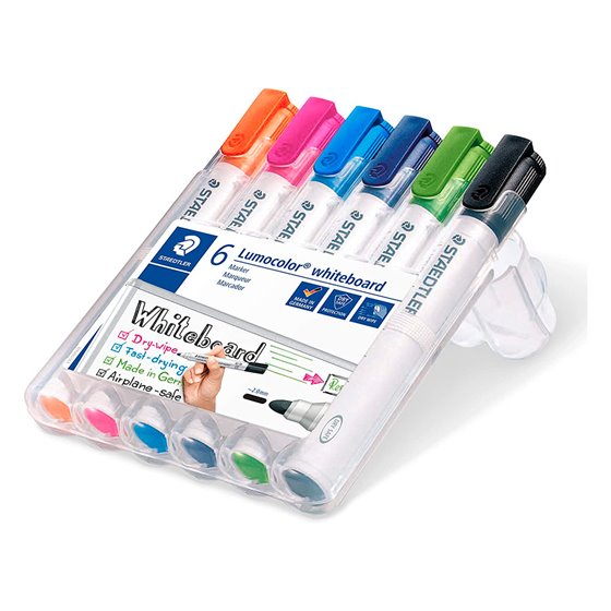 Rotulador Staedtler Lumocolor 351 Para Pizarra Blanca Punta Redonda 2 Mm Recargable Estuche 6 Unidades Colores