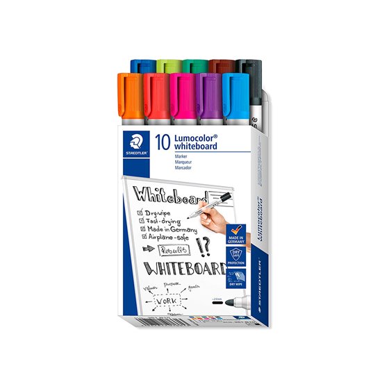 Rotulador Staedtler Lumocolor 351 Para Pizarra Blanca Punta Redonda 2 Mm Recargable Caja 10 Unidades Colores Surtidos