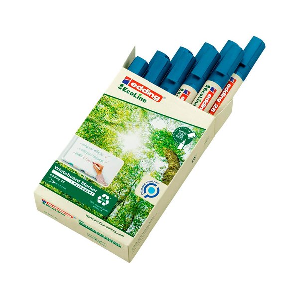 Rotulador Edding 28 Para Pizarra Blanca Ecoline 90% Reciclado Color Azul Punta Redonda 1,5-3 Mm Recargable