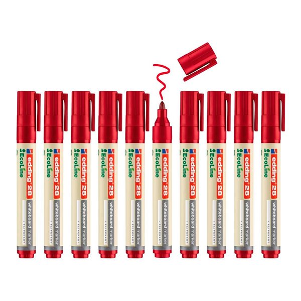 Rotulador Edding 28 Para Pizarra Blanca Ecoline 90% Reciclado Color Rojo Punta Redonda 1,5-3 Mm Recargable