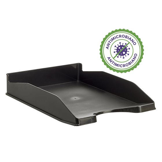 Bandeja Sobremesa Archivo 2000 Antimicrobiana Sanitized Plastico Negro Apilable 3 Posiciones Para Formatos Din