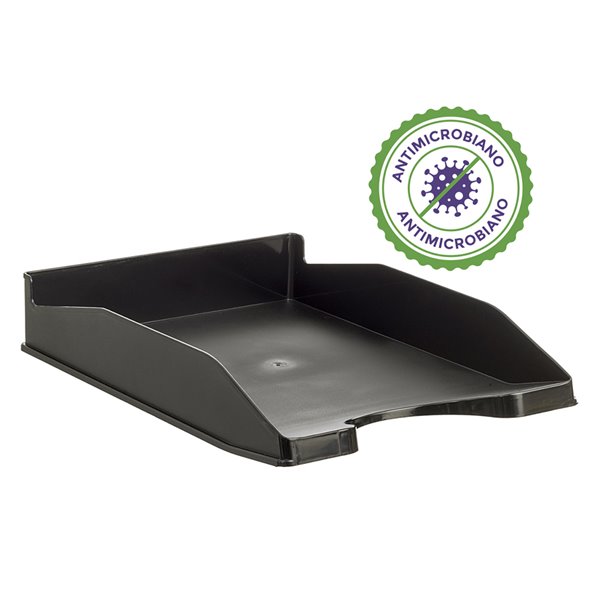 Bandeja Sobremesa Archivo 2000 Antimicrobiana Sanitized Plastico Negro Apilable 3 Posiciones Para Formatos Din