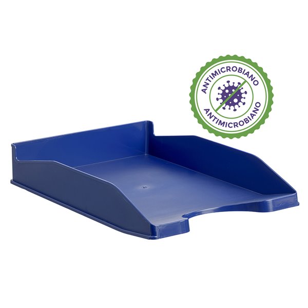 Bandeja Sobremesa Archivo 2000 Antimicrobiana Sanitized Plastico Azul Apilable 3 Posiciones Para Formatos Din
