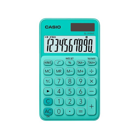 Calculadora Casio Sl-310Uc-Gn Bolsillo 10 Digitos Tax +/- Tecla Color Verde