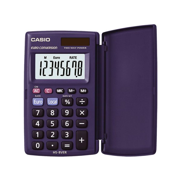Calculadora Casio Hs-8Ver Bolsillo 8 Digitos Conversion Moneda Con Tapa Color Azul