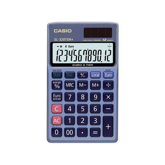 Calculadora Casio Sl-320Ter Bolsillo 12 Digitos Tax +/- Conversion Moneda Tecla Doble Cero Color Azul