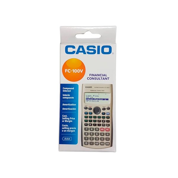 Calculadora Casio Fc-100V Financiera 4 Lineas 10+2 Digitos Almacenamiento Flash Calculo De Ganancias Con Tapa