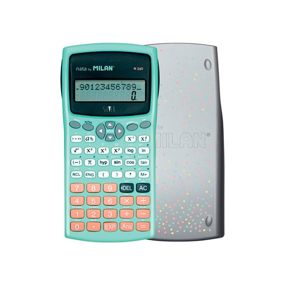 Calculadora Milan Cientifica M240 Silver 2 Lineas 240 Funciones 10+2 Digitos Color Verde Turquesa Con Tapa Color