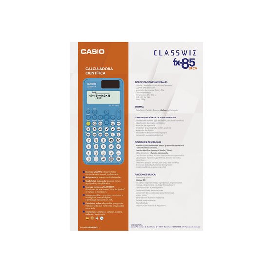 Calculadora Casio Fx-85Sp Cw Iberia Solar Cientifica +300 Funciones 9 Memorias 15+10+2 Digitos 16 Mb Flash Con Tapa