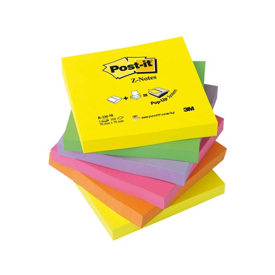 Bloc De Notas Adhesivas Quita Y Pon Post-It 76X76 Mm Z-Notesultra Intenso Pack De 6 Blocs Surtido
