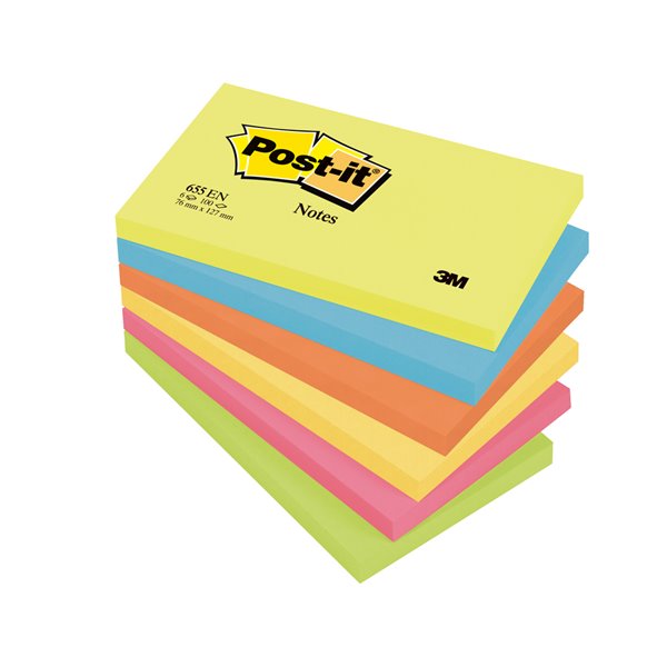 Bloc De Notas Adhesivas Quita Y Pon Post-It 76X127 Mm Neon Pack De 6 Blocs Surtido