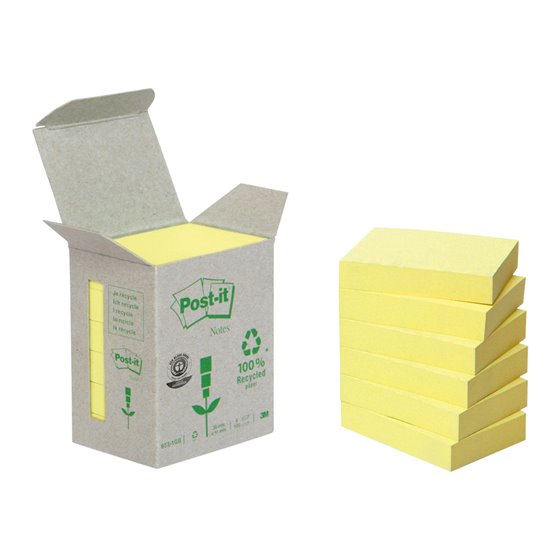 Bloc De Notas Adhesivas Quita Y Pon Reciclada En Torre Post-It 38 X 51 Mm 24 Blocs 653 Reciclado