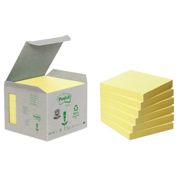 Bloc De Notas Adhesivas Quita Y Pon Reciclada En Torre Post-It 76 X 76 Mm 16 Blocs 654 Reciclado