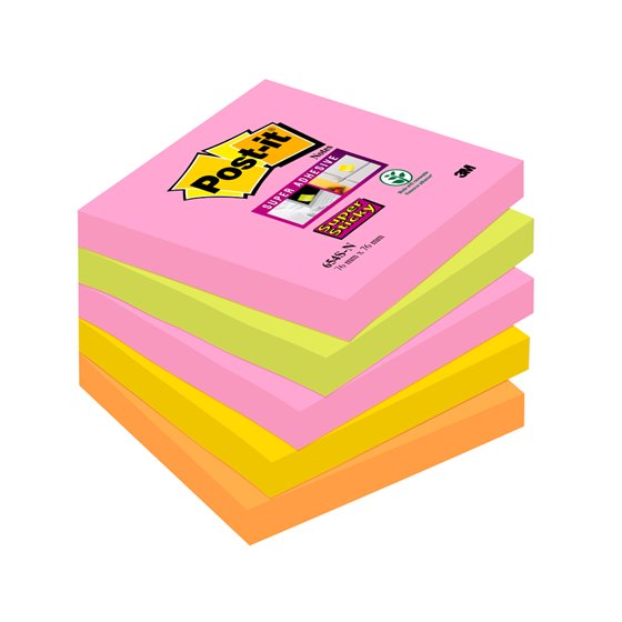 Bloc De Notas Adhesivas Quita Y Pon Post-It Super Sticky 76X76 Mm Con 90 Hojas Pack De 5 Bloc Colores Surtidos