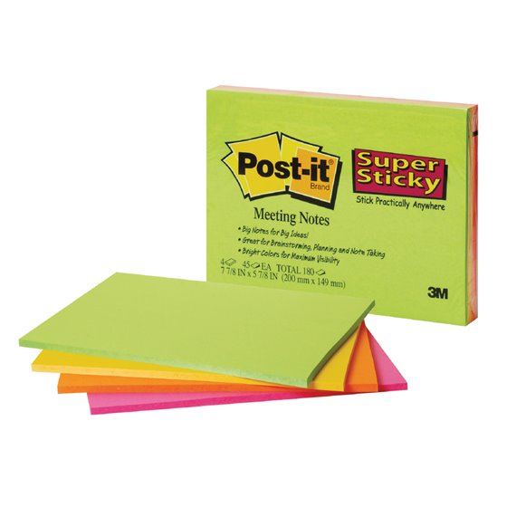 Bloc De Notas Adhesivas Quita Y Pon Post-It Super Sticky 149X98 Mm Con 45 Hojas Pack De 4 Unidades Colores Neon