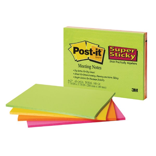 Bloc De Notas Adhesivas Quita Y Pon Post-It Super Sticky 149X98 Mm Con 45 Hojas Pack De 4 Unidades Colores Neon