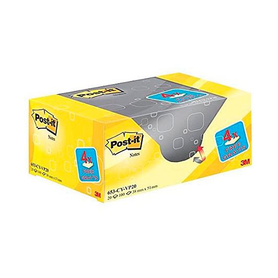 Bloc De Notas Adhesivas Quita Y Pon Post-It Amarillo Canario 38X51 Mm Pack Promocional 16+4 Gratis