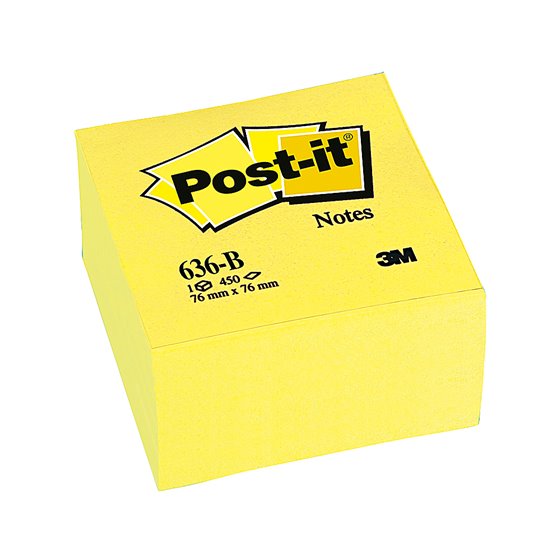 Bloc De Notas Adhesivas Quita Y Pon Post-It 76X76X45 Mm Cubo Color Amarillo 450 Hojas