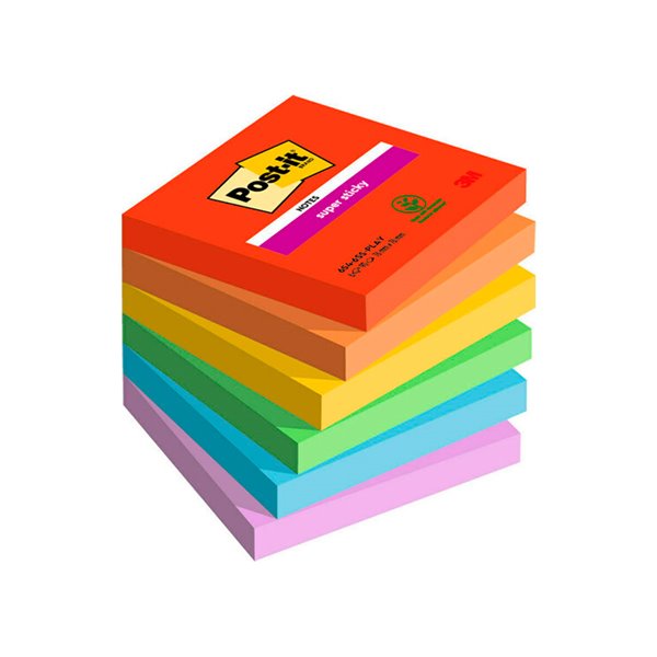 Bloc De Notas Adhesivas Quita Y Pon Post-It Super Sticky Playful 76X76 Mm 90 Hojas 100% Pefc Pack De 6 Unidades