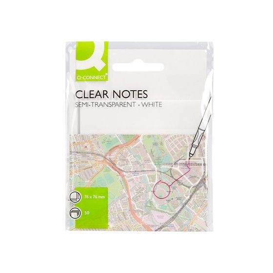 Bloc De Notas Adhesivas Quita Y Pon Q-Connect 76X76 Mm Removible Plastico Translucido Blanco 50 Hojas
