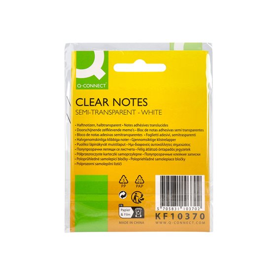 Bloc De Notas Adhesivas Quita Y Pon Q-Connect 76X76 Mm Removible Plastico Translucido Blanco 50 Hojas