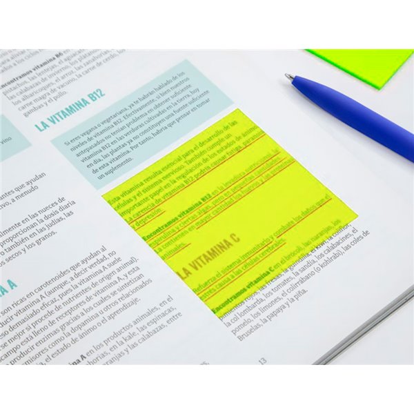 Bloc De Notas Adhesivas Quita Y Pon Q-Connect 76X76 Mm Removible Plastico Translucido Amarillo Neon Con 50 Hojas
