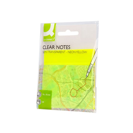 Bloc De Notas Adhesivas Quita Y Pon Q-Connect 76X76 Mm Removible Plastico Translucido Amarillo Neon Con 50 Hojas