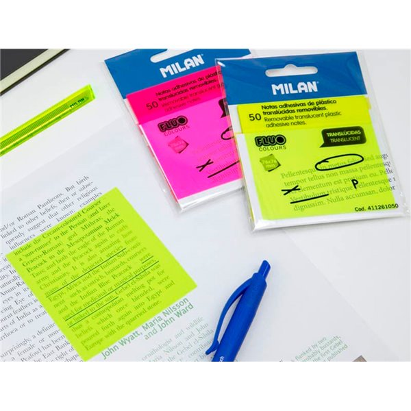 Bloc De Notas Adhesivas Quita Y Pon Milan 76X76 Mm Removible Plastico Translucido Rosa Fluor 50 Hojas
