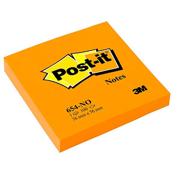 Bloc De Notas Adhesivas Quita Y Pon Post-It 76X76 Mm Naranja Neon Con 100 Hojas