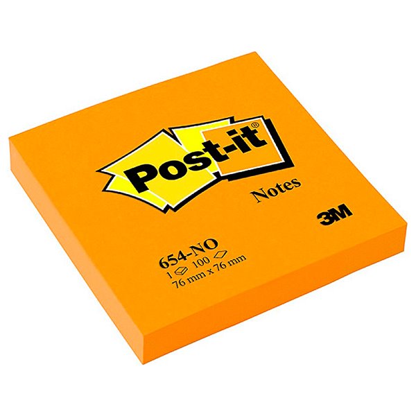 Bloc De Notas Adhesivas Quita Y Pon Post-It 76X76 Mm Naranja Neon Con 100 Hojas