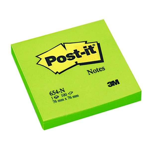 Bloc De Notas Adhesivas Quita Y Pon Post-It 76X76 Mm Verde Neon Con 100 Hojas