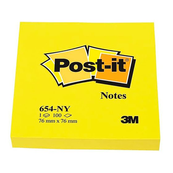 Bloc De Notas Adhesivas Quita Y Pon Post-It 76X76 Mm Amarillo Neon Con 100 Hojas