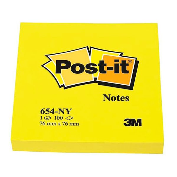 Bloc De Notas Adhesivas Quita Y Pon Post-It 76X76 Mm Amarillo Neon Con 100 Hojas