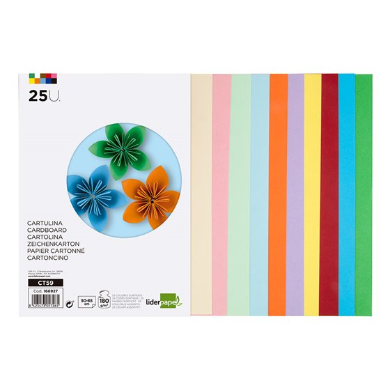 Cartulina Liderpapel 50X65 Cm 180G/M2 25 Colores Surtidos Paquete De 25 Hojas