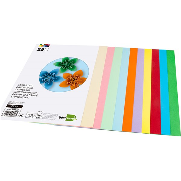 Cartulina Liderpapel 50X65 Cm 180G/M2 25 Colores Surtidos Paquete De 25 Hojas