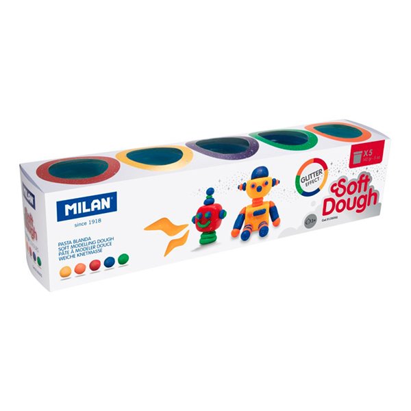 Pasta Milan Para Modelar Soft Dough Glitter Caja De 5 Botes Colores Surtidos 142 G