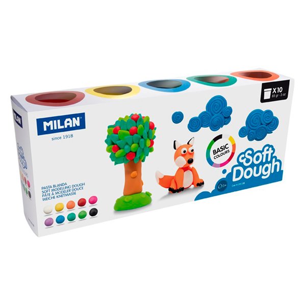 Pasta Milan Para Modelar Soft Dough Basic 85 G Caja De 10 Botes Colores Surtidos