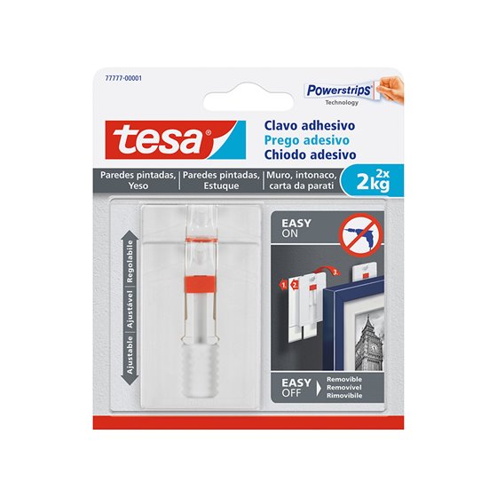 Clavo Autoadhesivo Tesa Sujecion Hasta 2 Kg Uso Paredes Pintadas Removible Blister De 2 Unidades